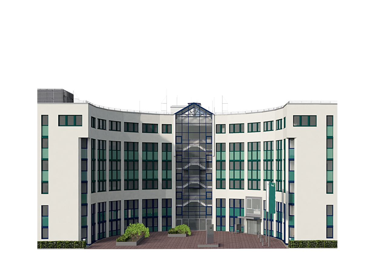 Sächsische Aufbaubank in Dresden, Hoffassade mit verglastem Treppenhaus