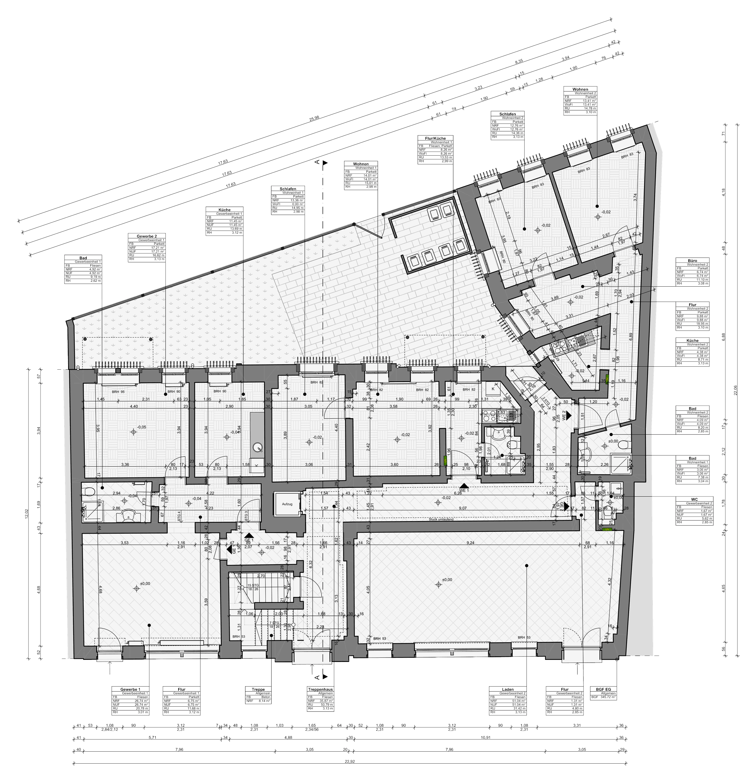 Häuserensemble, Dresden – Grundriss Erdgeschoss, Haus Nr. 103-105