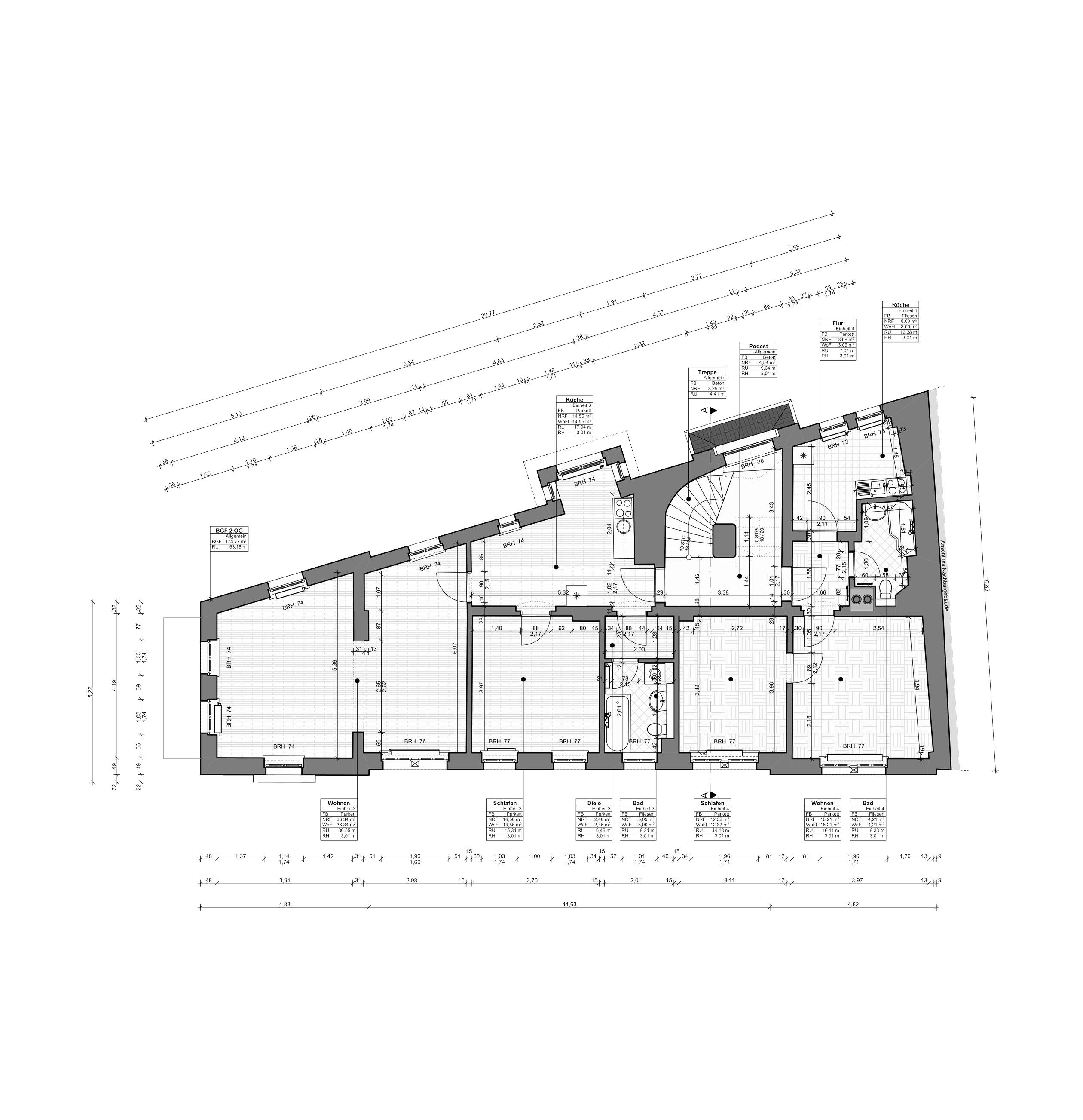 Häuserensemble, Dresden – Grundriss 2. Obergeschoss, Haus Nr. 99