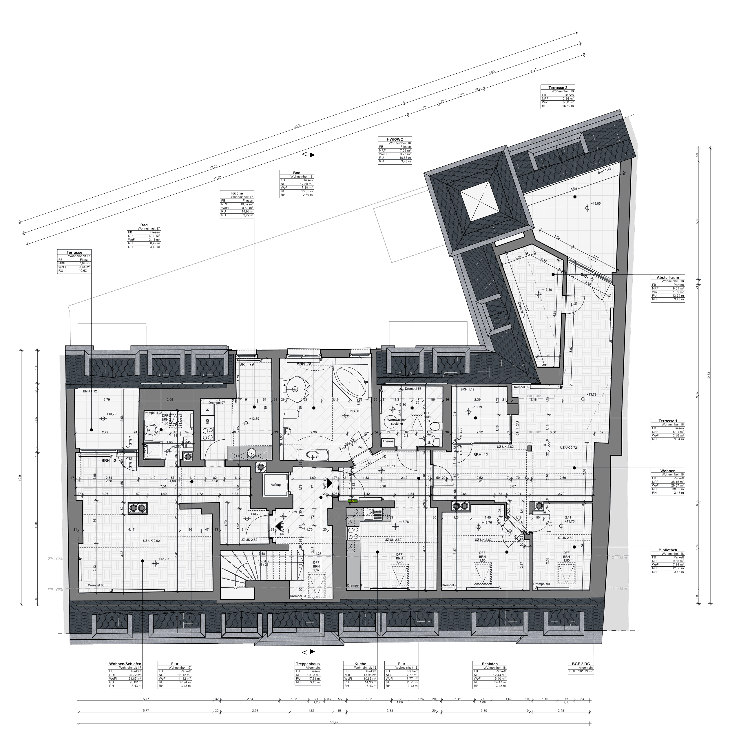 Häuserensemble, Dresden – Grundriss Dachgeschoss, Haus Nr. 103-105