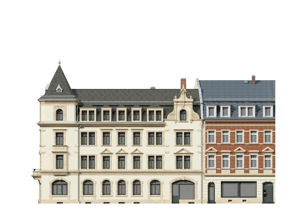 Häuserensemble, Dresden – kolorierte Straßenansicht der Gebäude